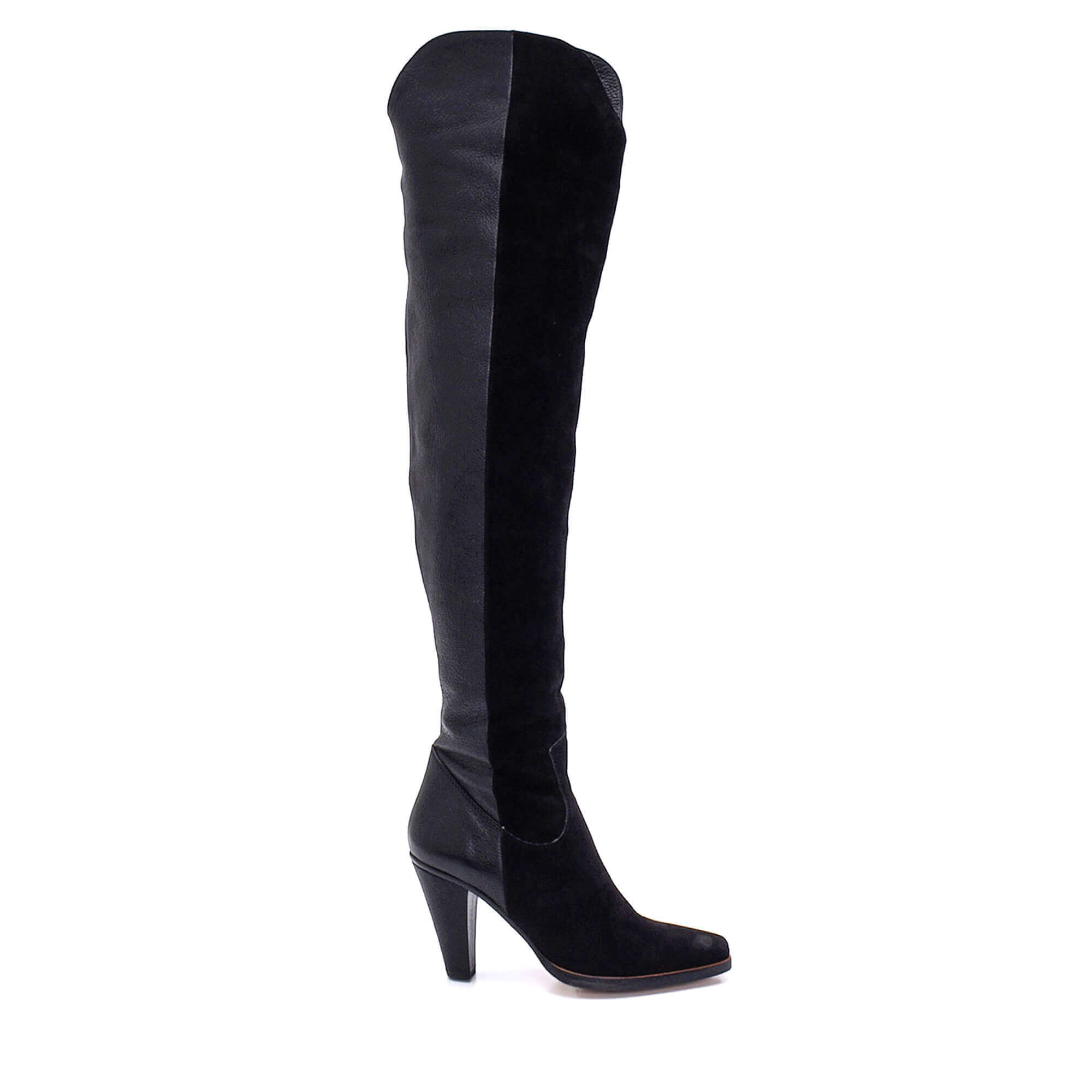 Chloe - Black Suede & Leather Over The Knee Boots